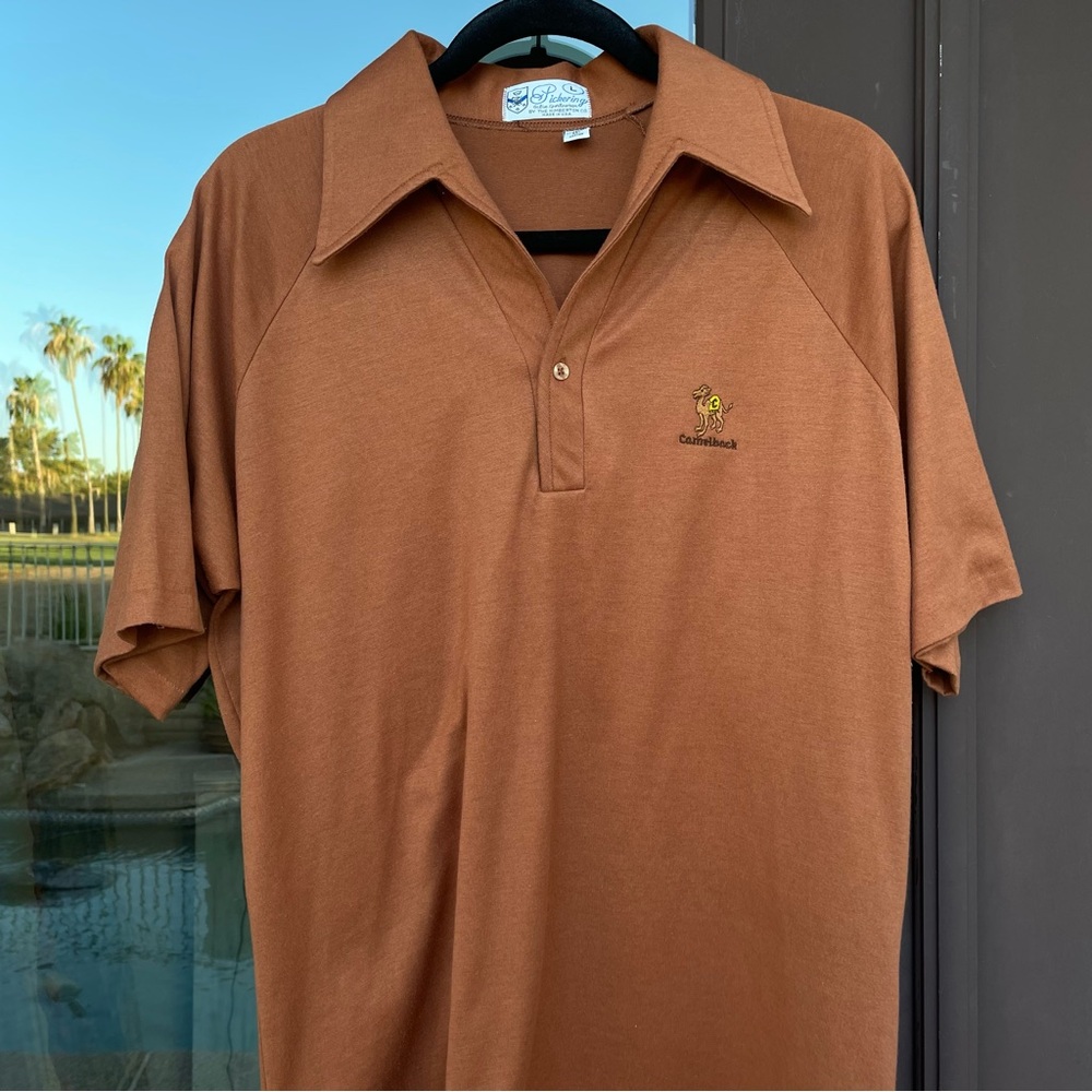 VINTAGE 70s Pickering Brown Camelback Golf Polo L